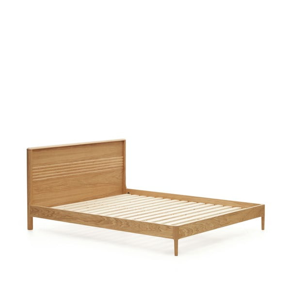 Dabīga toņa ozola masīvkoka divvietīga gulta ar režģi 160x200 cm Lenon – Kave Home