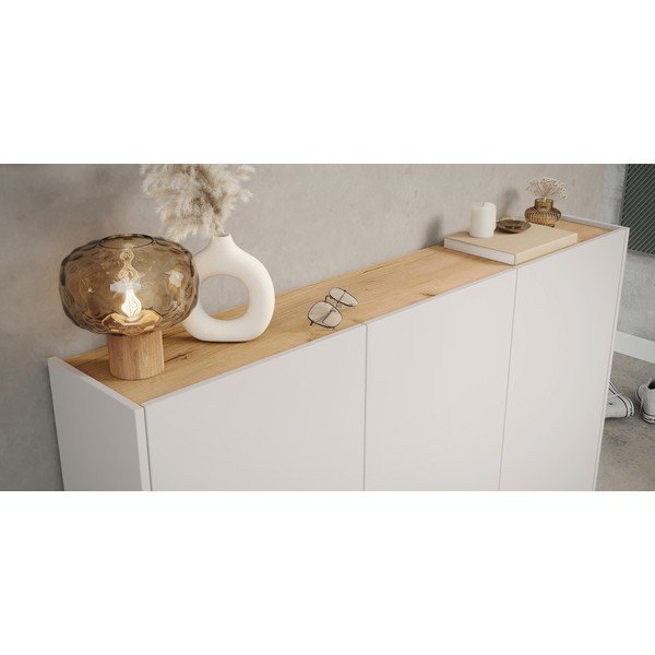 Krēmkrāsas skapītis ar ozolkoka imitāciju 138x105x25 cm Libbiano – Germania-image-3