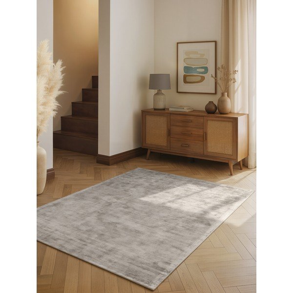 Pelēks ar rokām darināts viskozes paklājs 80x150 cm Noemi – Vikosa-image-1