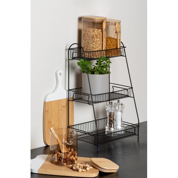 Melns metāla virtuves statīvs ar 3 plauktiem PT LIVING Tidy-image-1