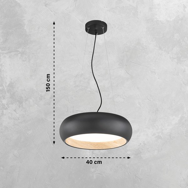 Melna LED piekaramā lampa ar regulējamu spilgtumu un metāla abažūru ø 40 cm Wood – Fischer & Honsel-image-3