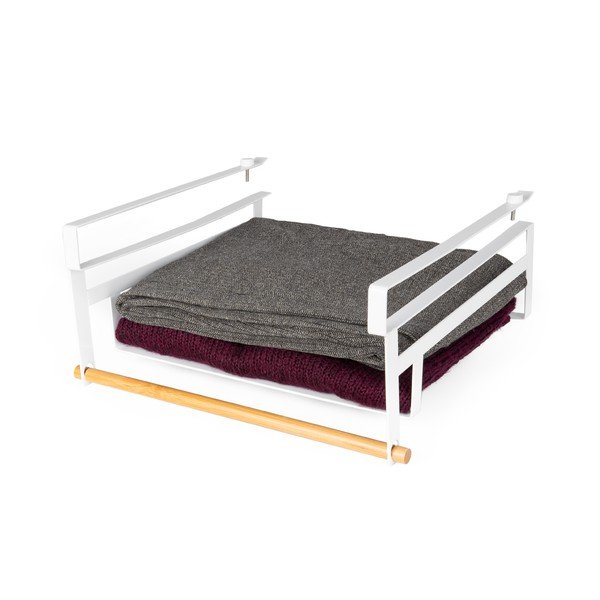 Balts piekaramais drēbju skapja plaukts Compactor Under Shelf Basket Rail-image-2