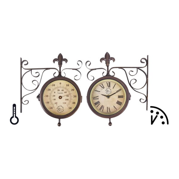 Sienas pulkstenis ar termometru Esschert Design Rustic