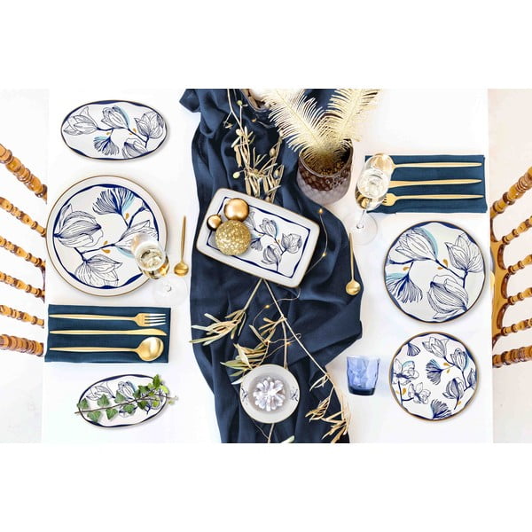 2 baltu porcelāna šķīvju komplekts ar ziliem ziediem Mia Bleu-image-1