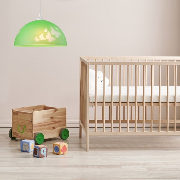 Zaļa bērnu lampa ar stikla abažūru ø 30 cm Mariposa – LAMKUR-image-1