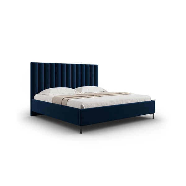 Tumši zila polsterēta divvietīga gulta ar veļas kasti un redelēm 140x200 cm Casey – Mazzini Beds