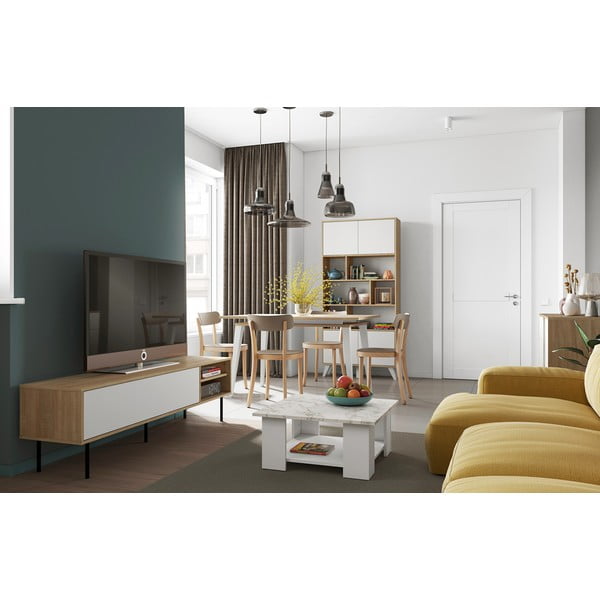 Balts/dabīga toņa TV galdiņš ar ozolkoka imitāciju 165x40 cm Ampère – TemaHome-image-1