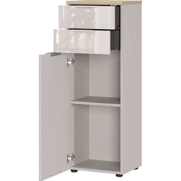 Krēmkrāsas spīdīgs augsts/šaurs vannas istabas skapis 39x112 cm Tavira – Germania-image-3