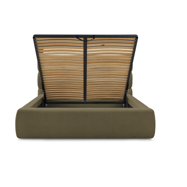 Tumši zaļa polsterēta divvietīga gulta ar veļas kasti un režģi 180x200 cm Jagna – Bobochic Paris-image-3