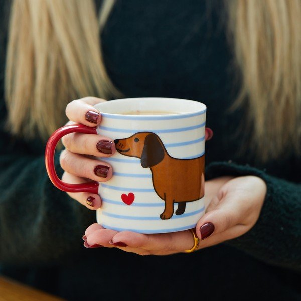 Zila/brūna porcelāna krūze 300 ml Sausage Dog – Sass & Belle-image-2