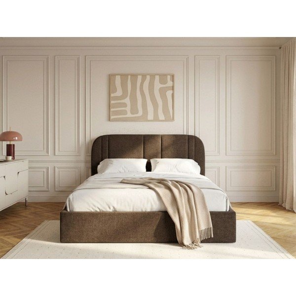 Brūna polsterēta divvietīga gulta ar veļas kasti ar redelēm 160x200 cm Sidney – Bobochic Paris-image-2