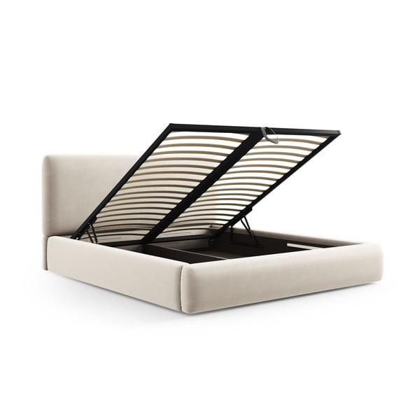 Bēša polsterēta divvietīga gulta ar veļas kasti un redelēm 140x200 cm Colonel – Cosmopolitan Design-image-2