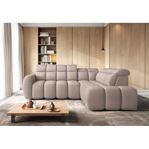 Gaiši brūns salokāms/ar uzglabāšanas vietu stūra dīvāns no buklē auduma (ar labo stūri/L veida) Falconn – ELTAP-image-3