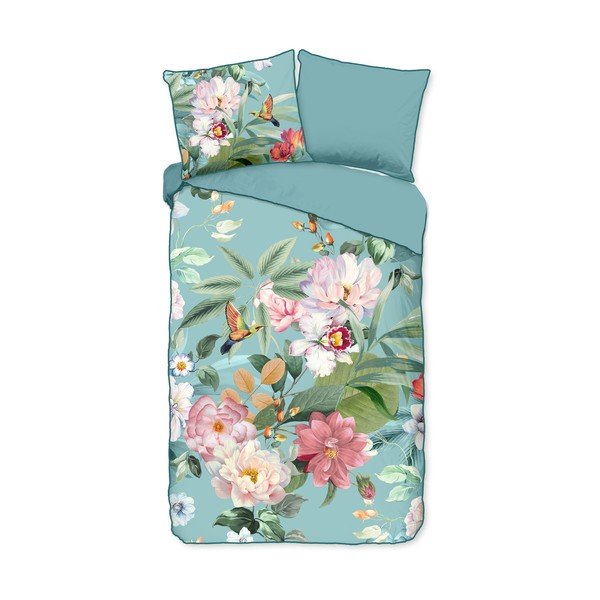 Zila vienguļamā gultas veļa no kokvilnas satīna 140x220 cm Fungi – Descanso