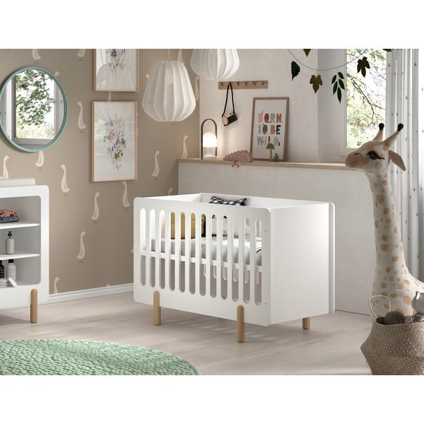 Balta priedes masīvkoka bērnu gultiņa 60x120 cm SMILE – Vipack-image-1