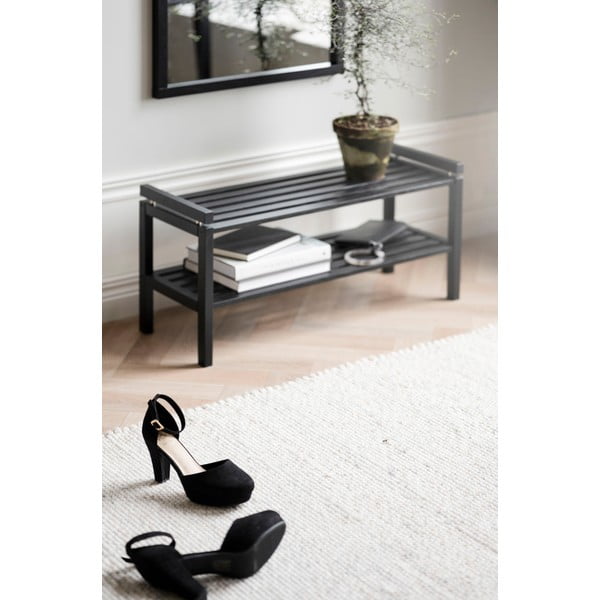 Melns ozola masīvkoka apavu plaukts Confetti – Rowico-image-2