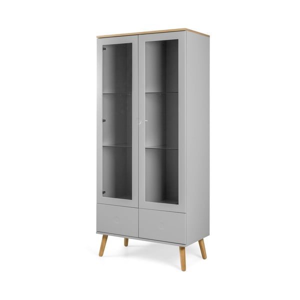 Pelēka vitrīna ar ozolkoka kājām Tenzo Dot, augstums 175 cm-image-2