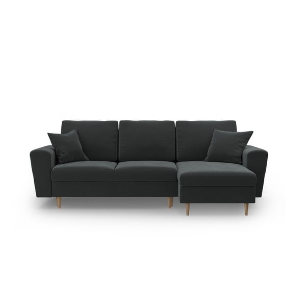 Tumši pelēks samta salokāms stūra dīvāns ar uzglabāšanas vietu Kyoto – Cosmopolitan Design