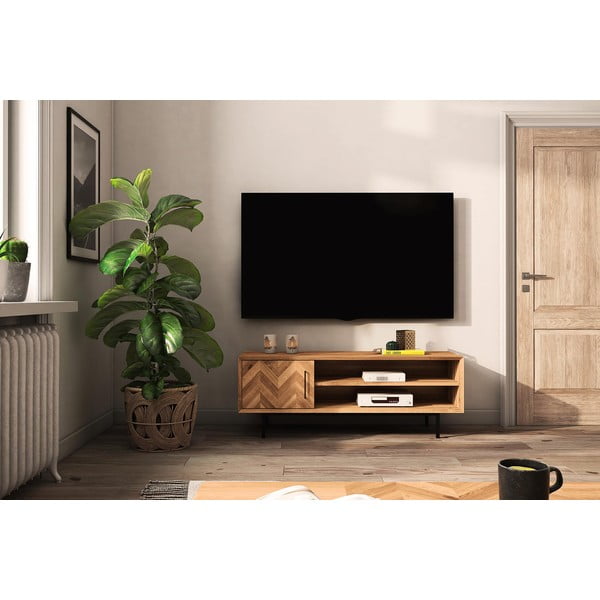 Dabīga toņa TV galdiņš no ozolkoka 144x50 cm Abies – The Beds-image-4