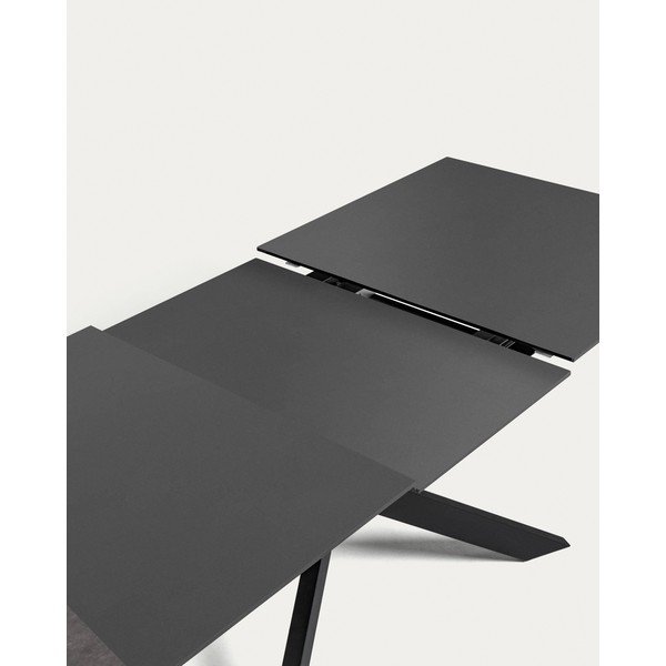Melns izvelkams ēdamgalds ar stikla galda virsmu 90x210 cm Atminda – Kave Home-image-3