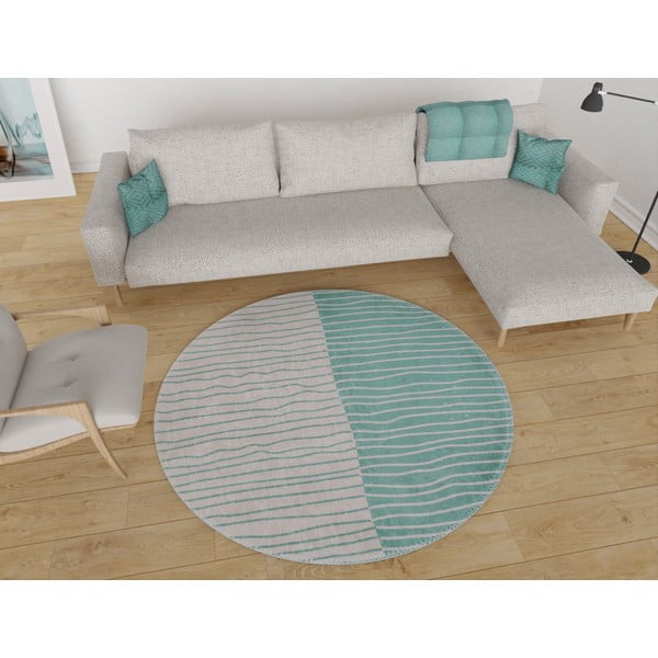 Krēmkrāsas/tirkīzzils mazgājams apaļš paklājs ø 120 cm Yuvarlak – Vitaus-image-1