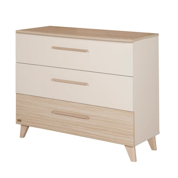 Krēmkrāsas/dabīga toņa bērnu kumode ar ozolkoka imitāciju un pārtinamo galdiņu 110x98x75 cm Sidney – Roba-image-2