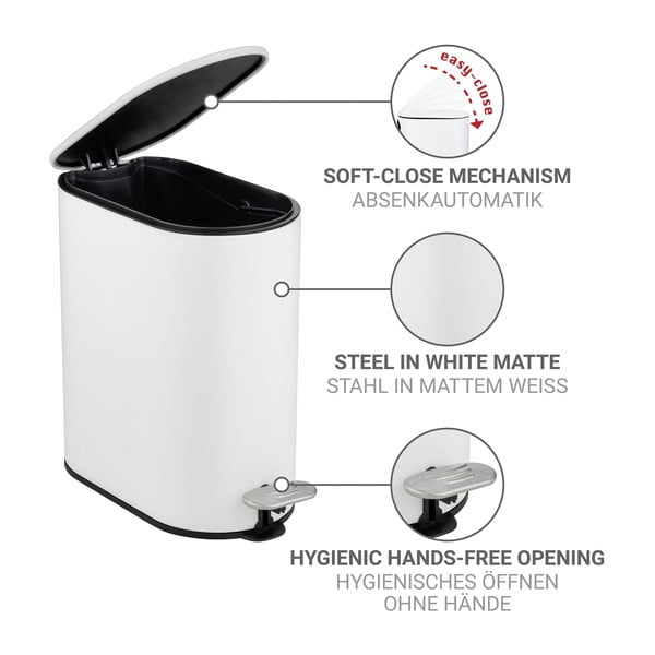 Matēti balta tērauda atkritumu tvertne ar pedāli 5 l Collungo – Wenko-image-3