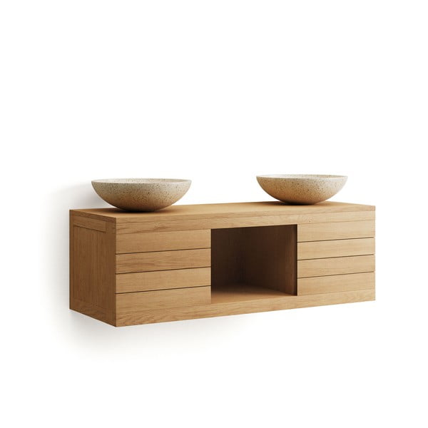 Dabīga toņa tīkkoka masīvkoka zems/piekarams skapītis zem izlietnes 120x40 cm Yenit – Kave Home-image-2