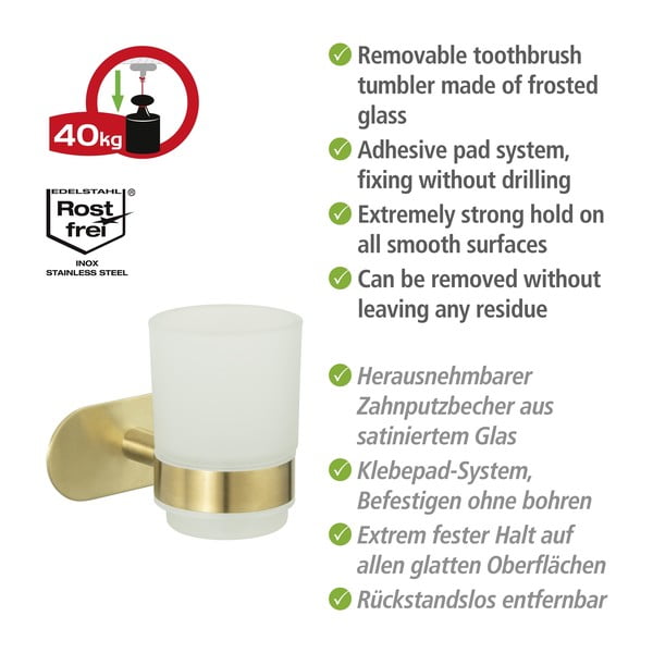 Zelta krāsas stikla pašlīmējošs trauks zobu birstei Orea Gold – Wenko-image-4