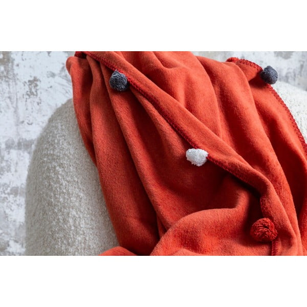 Ķieģeļu sarkans flīsa gultas pārklājs 150x200 cm Pom Pom – Mijolnir-image-4