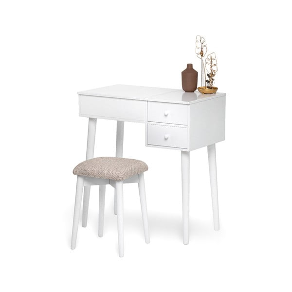 Balts tualetes galdiņš ar spoguli, rotaslietu kastīti un 2 atvilktnēm Chez Ro Beauty-image-1