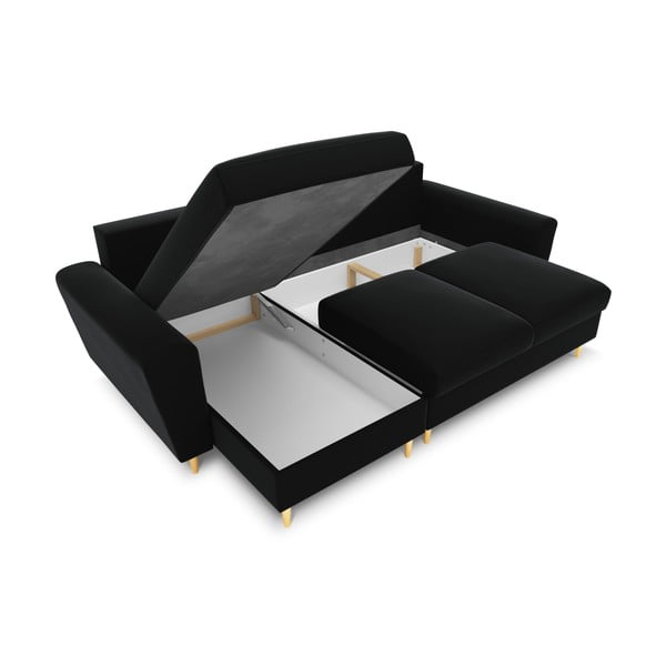 Melns samta salokāms stūra dīvāns ar uzglabāšanas vietu Kyoto – Cosmopolitan Design-image-2
