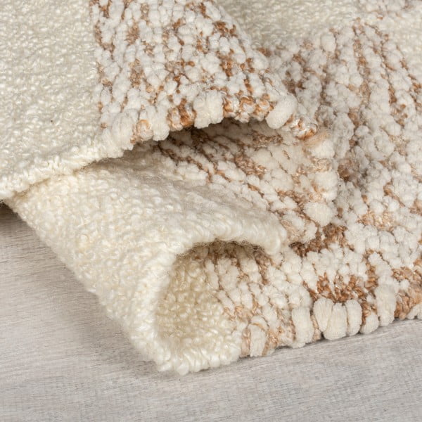 Krēmkrāsas/dabīga toņa ar rokām darināts paklājs no vilnas maisījuma 160x230 cm Eric Checkboard – Flair Rugs-image-2