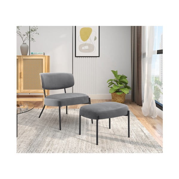 Pelēks samta atpūtas krēsls ar kāju balstu Jerry – Støraa-image-2