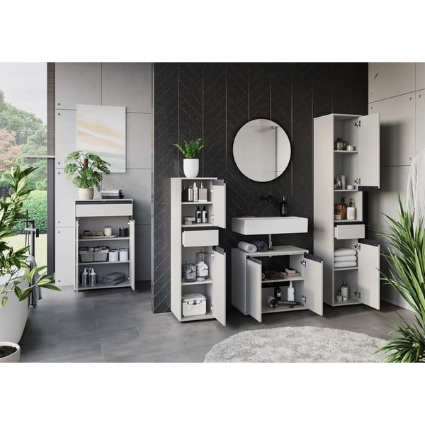 Pelēks augsts/šaurs vannas istabas skapis 33x121 cm Lemont – Germania-image-4