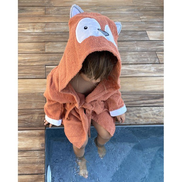 Oranžs kokvilnas halāts bērniem S izmērs Fox – Rocket Baby-image-2