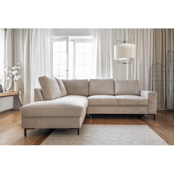 Bēšs velveta salokāms stūra dīvāns (ar kreiso stūri) Lofty Lilly – Miuform-image-1