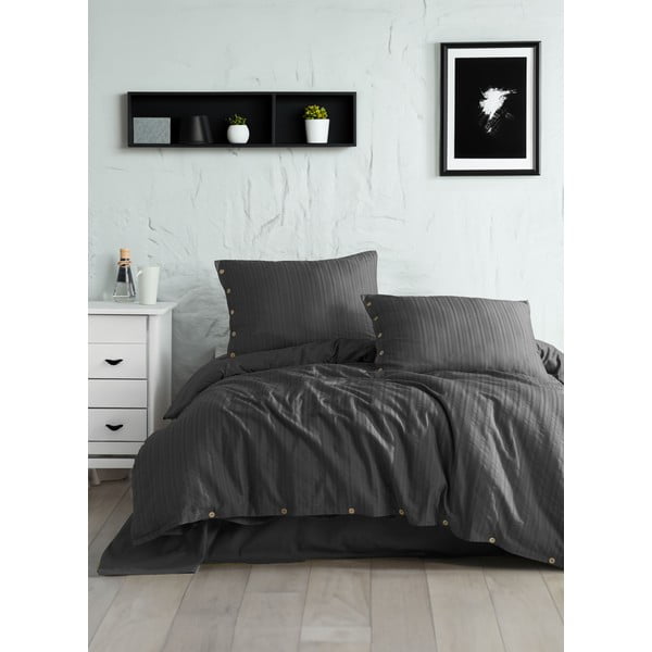 Tumši pelēka vienguļamā gultas veļa no ranforce kokvilnas 140x200 cm Como Striped – Mila Home Luxury