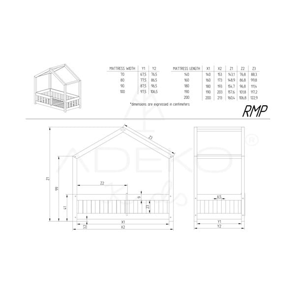 Dabīga toņa priedes masīvkoka bērnu gulta mājas formā 90x200 cm Mila RMP – Adeko-image-4