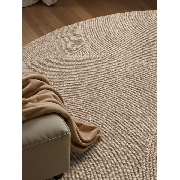 Bēšs ar rokām darināts vilnas apaļš paklājs ø 120 cm Eleni Light Beige – Hanse Home-image-3