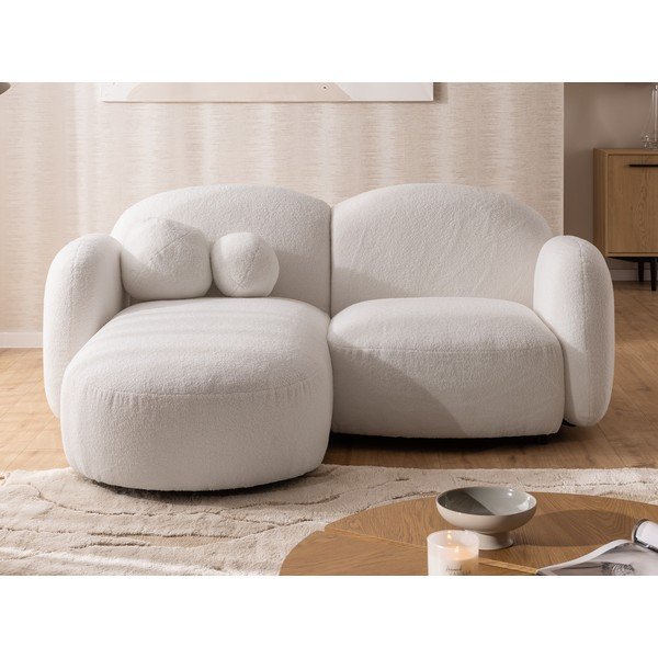 Krēmkrāsas stūra dīvāns no buklē auduma (ar kreiso stūri/ar zvilni) Orbit – Ropez-image-1