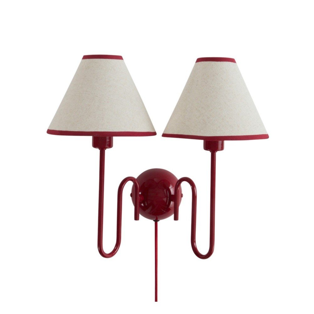 Sarkana/bēša lina sienas lampa ar vadu