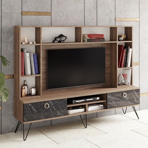 Pelēks/brūns TV plaukts ar riekstkoka imitāciju 180x136 cm Lorenz – Kalune Design-image-1