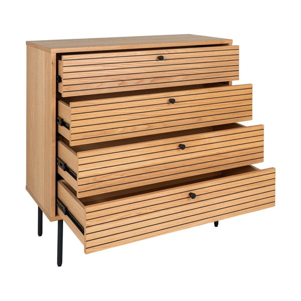 Dabīga toņa augsta kumode ar ozolkoka imitāciju 80x85 cm Kyoto – House Nordic-image-2