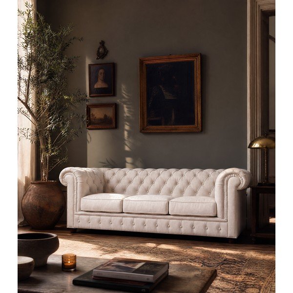 Krēmkrāsas samta dīvāns 230 cm Cambridge – Ropez-image-1