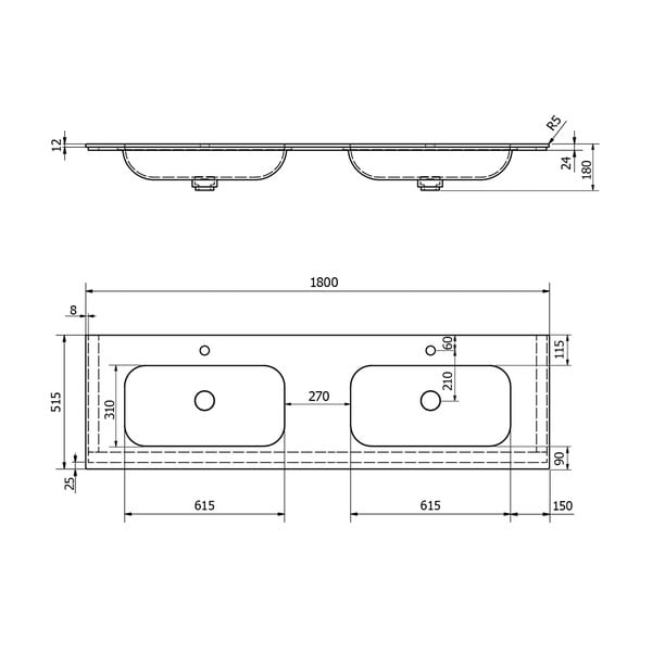 Balta dubultā izlietne no mākslīgā akmens 180x51,5 cm Aruba – Sapho-image-4