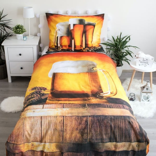 Dzintara dzeltena vienguļamā kokvilnas gultas veļa 140x200 cm Beer – Jerry Fabrics-image-1