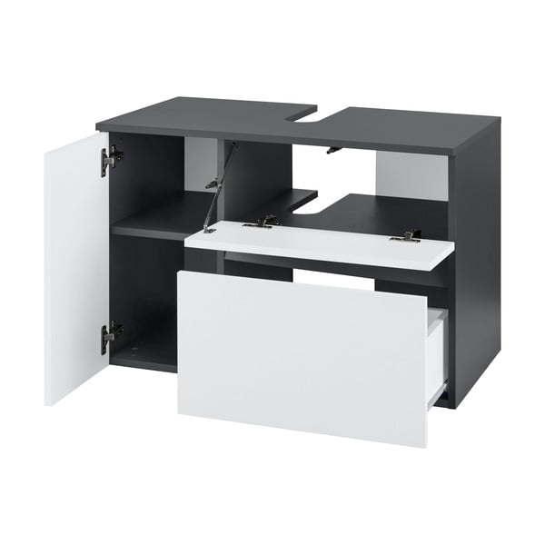 Balts/antracīta pelēks piekarams skapītis zem izlietnes 80x53 cm Wisla – Støraa-image-2