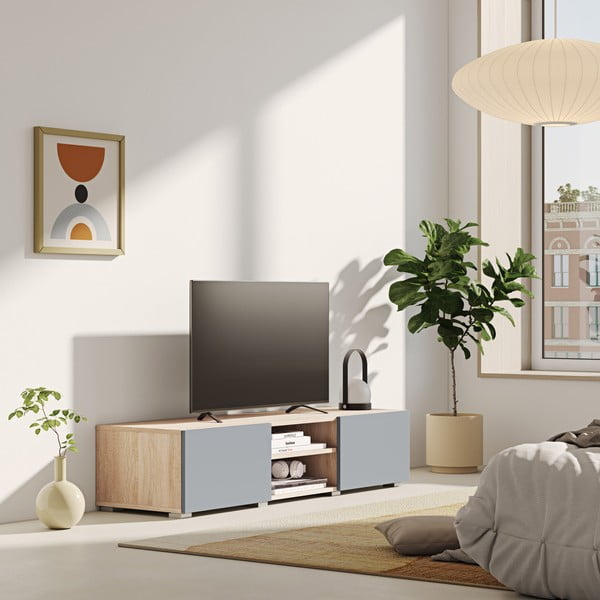 Pelēks TV galdiņš ar ozolkoka imitāciju 140x31 cm Podium – TemaHome -image-1