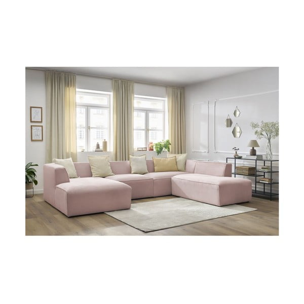 Rozā velveta modulārais stūra dīvāns (ar labo stūri/U veida) Megeve – Bobochic Paris-image-1